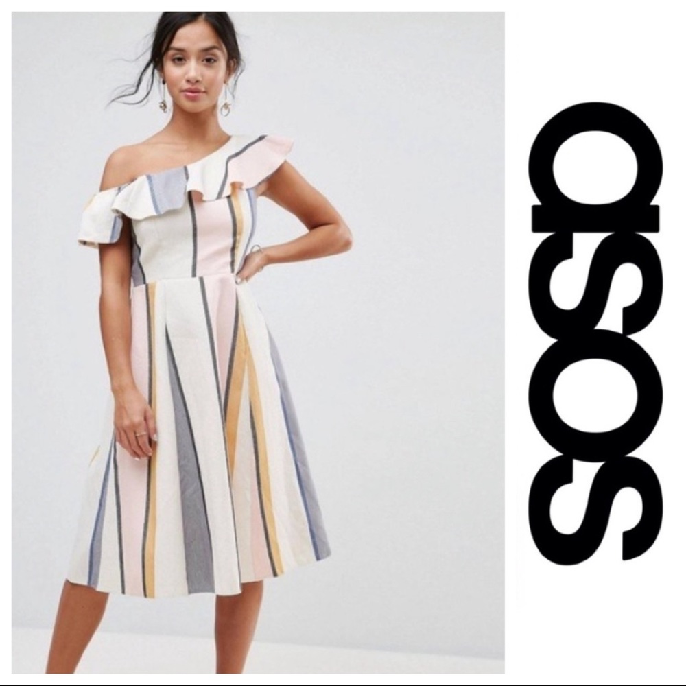 ASOS Off-Shoulder Striped Midi Dress - Multicolor